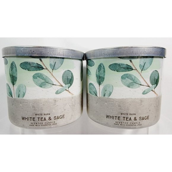 2 WHITE TEA & SAGE Bath & Body Works White Barn 3 Wick Scented Candle 14.5oz NEW - Picture 1 of 9